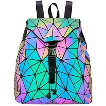 Mochila Mochila geométrica Lingge Mujer Luminoso Flash Hombre Bolsa de Viaje Mochila Escolar, Hológrafo para Mujer Moda para Mujer Mochila Monedero