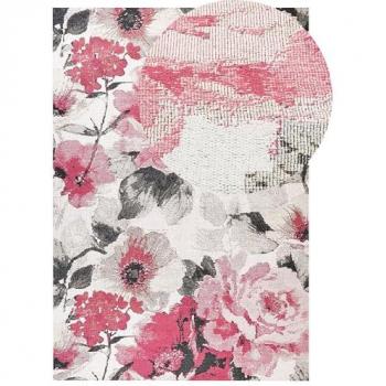 Alfombra de algodón rectangular 140 x 200 cm con motivo de flores rosas estilo rústico boho
