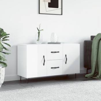 Aparador de madera de ingeniería 100x36x60 cm en color blanco brillante, mueble de almacenaje para salón, buffet, armario auxiliar y armario de almacenamiento