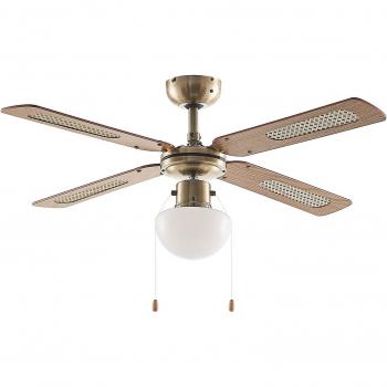 Ventilador de techo con luz Rakan, silencioso, Ø 106 cm, tradicional en dorado, hecho de metal, para salón y comedor (1 lámpara, E14) de Lindby