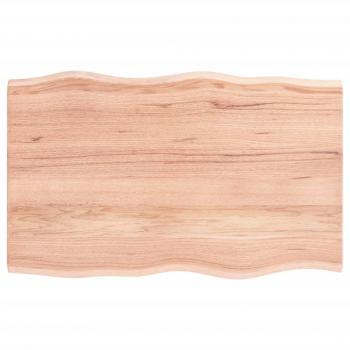 Mesa de madera tratada de roble con borde natural, color marrón claro, dimensiones 80x50x2 cm