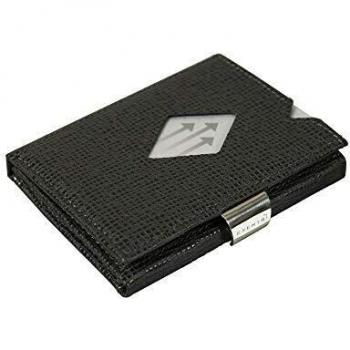 Cartera de Cuero con Tres Pliegues EXENTRI en Mosaico - Bloqueo RFID con Clip de Cierre de Acero Inoxidable