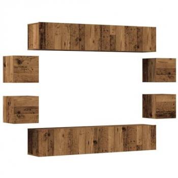 Muebles de TV de Pared 8 Piezas Madera Vieja y Madera Compuesta