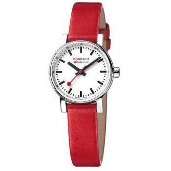 Mondaine Evo2 Women's Watch - Red Vegan Leather Strap, 26mm