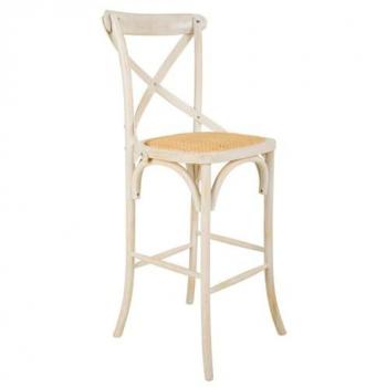 Taburete de madera y asiento de ratán blanco 45x53x75/116h cm con 1 puerta