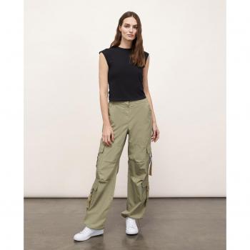 Motivi - Pantalón recto de mujer cargo de popelina con bolsillos laterales