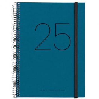 Agenda Anual 2025 Miquelrius Azul Reciclada 155x213 mm Día Página con Cierre de Goma y Papel Reciclado
