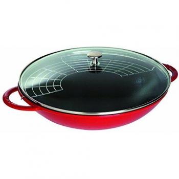 Staub Wok, Hierro Fundido y Cristal, Rojo Cereza, 37 cm