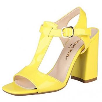 Sandalias de Cuero para Mujer Made in Italia Arianna Amarillo con Cordón Ajustable, Talla 39