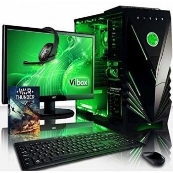 VIBOX Vision Paquet 2SL Gaming PC - 3,9GHz CPU 2-Core AMD, Ordenador de sobremesa para oficina Gaming vale de juego, con monitor, Iluminaciàn interna verde