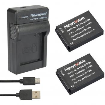 Newmowa SLB-10A Batería (2-Pack) y Kit Cargador Micro USB portátil para Samsung SLB-10A, JVC BN-VH105 y Samsung ES50, ES55, ES60, EX2F, HMX-U10, HMX-U20, HZ10W, HZ15W, IT100, L100, L110, L200, L210, L310W, M100, M110, M310W, NV9, P800, P1000, PL50, PL51