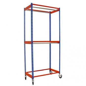Estantería Simonclothing Double Mob. Azul/Naranja 2000x900x750 mm, para prendas colgadas con ruedas, sin tornillos