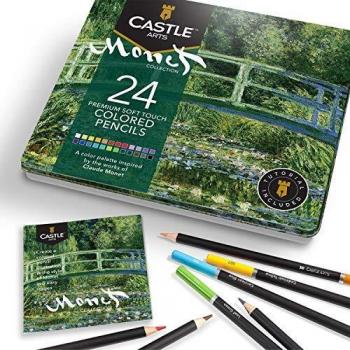 Castle Arts Themed 24 Coloured Pencil Set in Tin Box, perfect ‘Monet’ inspired colours. Featuring high-quality, smooth coloured cores, superior blending & layering performance achieving great results