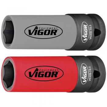 Juego de vasos de impacto VIGOR V6309, 1/2 (12,5 mm), perfil hexagonal, incluye 2 herramientas