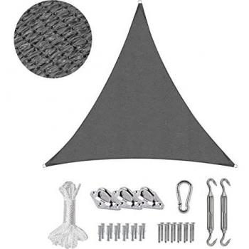 Sekey Toldo Vela de Sombra 3x3x3m Triangular con Cuerda y Kit de Montaje HDPE Prueba de Viento, Transpirable, Protección Rayos UV, para Terraza Patio Exteriores Jardín, Antracita