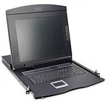 Consola modular TFT de 17 (48,3 cm) con KVM Cat.5 de 16 puertos y panel táctil, teclado alemán, Switch KVM DS-72210-5GE