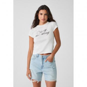 Ecru Sorry Print T-Shirt - Stradivarius Size L