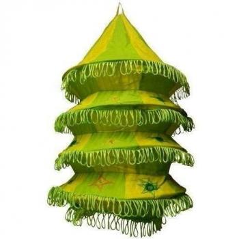 Pantalla lámpara Acordeón 50 cm verde-amarillo algodón patchwork India para colgar iluminación de interior decoración