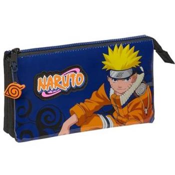 Portatodo Triple Naruto Ninja Azul y Negro 22 x 12 x 3 cm - Estuche Escolar Infantil, Cómodo y Resistente