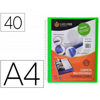 Carpeta Carchivo Archivex Polipropileno Canguro Escaparate con Espiral 40 Fundas Cierre Gomas DIN A4 Verde