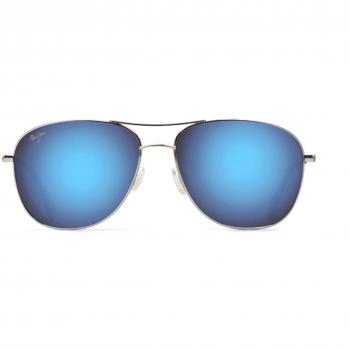 Maui Jim Cliff House Polarized Aviator Sunglasses - Silver Frame with Blue Hawaii Mirror Lenses - Unisex 59mm