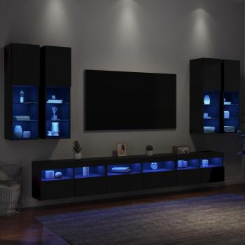 Mueble de pared de TV con luces LED 7 piezas negro vidaXL