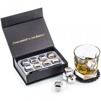 Set de Regalo de Piedras para Whisky en Acero Inoxidable - 8 Cubitos de Hielo de Piedra Negra