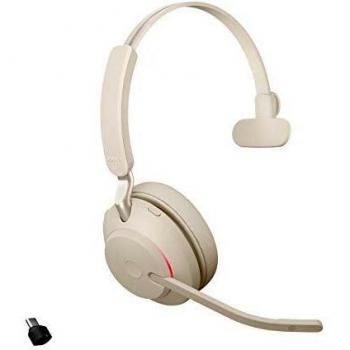Jabra Evolve2 65 Auriculares Inalámbricos Monoaurales con Cancelación de Ruido - Certificados para plataformas UC - Batería de Larga Duración - Adaptador Bluetooth USB-C - Beige