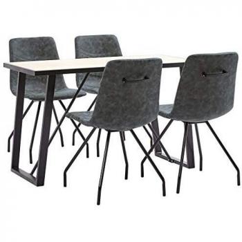 vidaXL Juego de Comedor 5 Piezas Cuero Sintético Mobiliario Decoración Interior Casa Hogar Robusto Duradero Resistente Funcional Práctico Útil Negro