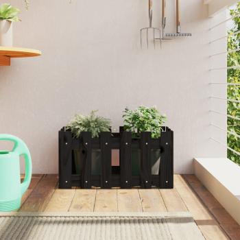 Jardinera de diseño de valla en madera maciza de pino negra 60x30x30 cm