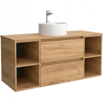 Mueble de baño Salgar Bequia 120 cm con 2 cajones, 2 coquetas laterales en color Roble, 4 huecos y lavabo sobre encimera