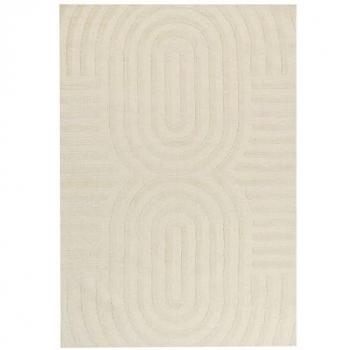 Alfombra de lana beige moderna con diseño geométrico 160 x 230 cm para salón