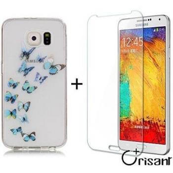 case cover para Samsung Galaxy S6 G9200,Crisant La mariposa azul Diseño Protección suave Transparente TPU Gel silicona Teléfono Celular Back funda Carcasa para Samsung Galaxy S6 G9200 + UN Vidrio Templado Protector de Pantalla Film