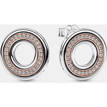 Pendientes Pandora Signature Logo & Pavé Dos Tonos 282780C01 en Plata de Ley con Recubrimiento en Oro Rosa y Circonitas