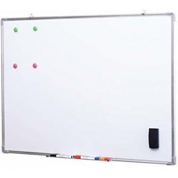 HOMCOM Pizarra Magnetica Blanca 110x80cm con 10 Imanes + 1 Borrador + 4 Rotuladores