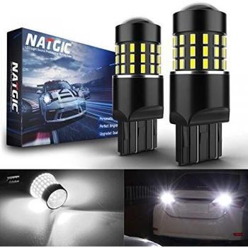 NATGIC 7443 7440 w21/5w 7440NA Bombillas LED Chipsets 3014SMD 54-EX con proyector de lente para luces de marcha atrás con freno de respaldo, Xenón blanco 12-24V