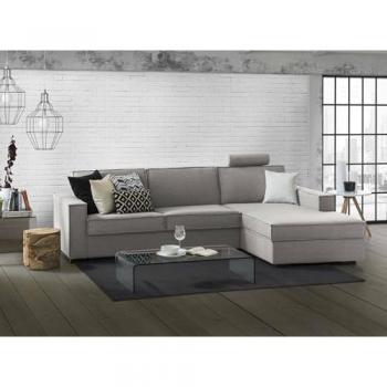 Sofá Fijo Maia con Península Contenedor Derecho, 100% Made in Italy, 260x95h90 cm, Gris, Reposabrazos Delgados