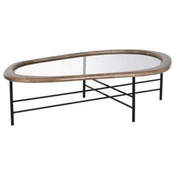 Mesa de Centro Home ESPRIT Marrón Negro Cristal Madera de Abeto 120 x 69 x 33 cm