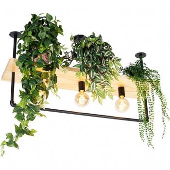 Lámpara de techo industrial negra con madera, 3 luces, diseño alargado - SHELF