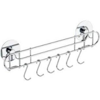 WENKO Turbo-Loc® barra para colgar con ganchos - fijar sin taladrar, Metal cromado, 31.5 x 9.5 x 5 cm, Cromo brillante