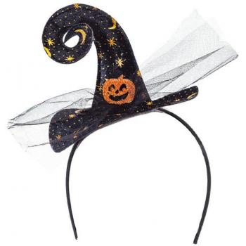 Diadema de Bruja con Calabaza y Detalles de Halloween