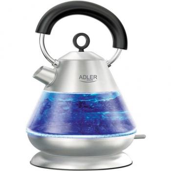 ADLER AD 1282 Hervidor de Agua Eléctrico, 1.5 Litros, Cristal Transparente sin BPA, Retroiluminación LED, Diseño Vintage-Moderno, Apagado Automático