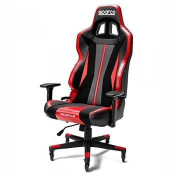 Silla de Juegos Sparco Trooper Ajustable con Respaldo Reclinable y Reposabrazos en Negro/Rojo