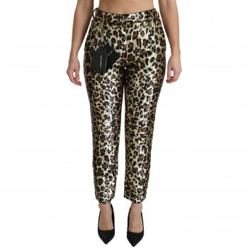 Dolce & Gabbana Brown Leopard Sequined High Waist Pants - IT38|XS, Straight Trousers, female, Yellow, Size: 2XS