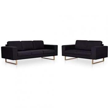 vidaXL Conjunto Sofá 2 y 3 Plazas 2 Piezas Tapizado Tela Estructura Patas Madera Diseño Moderno Cojín Asiento Respaldo Set Sillones Sala Salón Negro