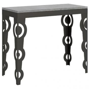 Consola extensible gris cemento estilo oriental 90x40/196 cm con 3 alargaderas para 8 personas