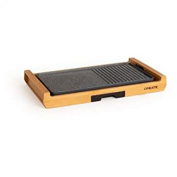 Plancha de Asar Eléctrica CREATE STONE FLAT BAMBOO 1800W - Grill y Plancha Antiadherente con Termostato hasta 230ºC, Libre de BPA, Diseño Japonés