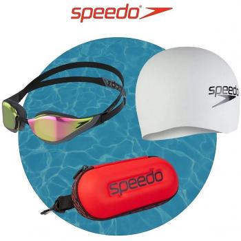 Estuche para gafas de natación Speedo Goggle Storage azul con capacidad para almacenar gafas, diseño compacto y ligero, material resistente al agua, cierre seguro y color azul