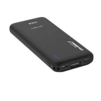Power bank portátil de 5000mAh color negro marca Sogo con tecnología SS-17740