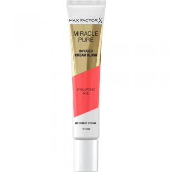 Max Factor Miracle Pure Cream Blush Shade 02 Sunlit Coral 15 ml, Moisturising, Plumps & Hydrates, Buildable Glow, Infused with Hyaluronic Acid & Squalene, Fresh & Healthy Looking Skin, 100